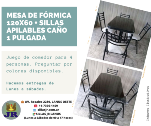 JUEGO DE COMEDOR DE CAÑO: MESA FORMICA 120X60 + 4 SILLAS MODELO APILABLE - Image 6